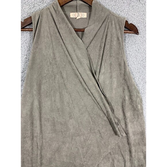 Large (L) Pink Rose Gray Faux Suede Microfiber Fringe Kimono Cardigan Vest - Picture 4 of 16